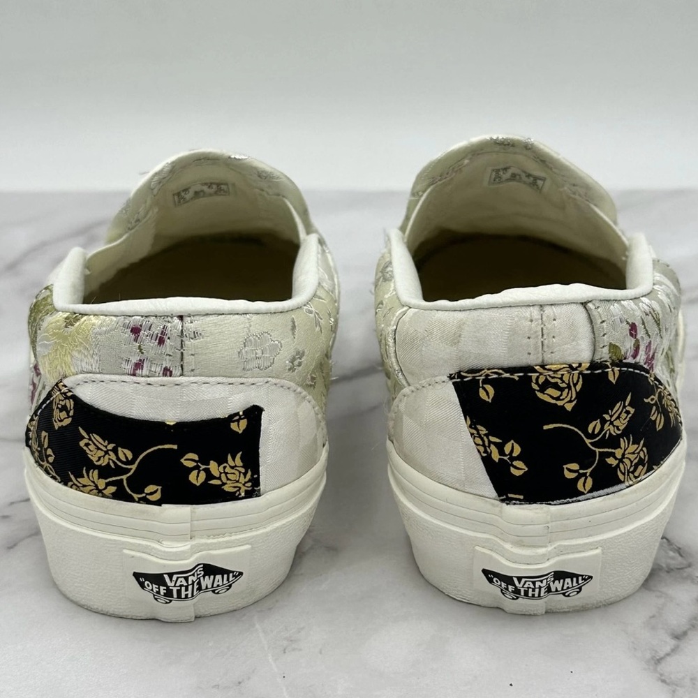 Vans Classic Slip On Shoes Womens Size 6.5 Retro Floral Patchwork White Brocade - Picture 8 of 14